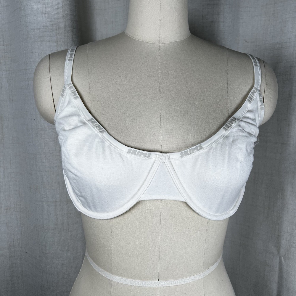 NEW! Skims Cotton Logo Underwire Demi Bra Marble‎ White 38DDDD Adjustable